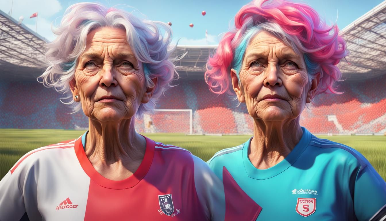 Energetic Grannies Storm Soccer Field: Digital Art