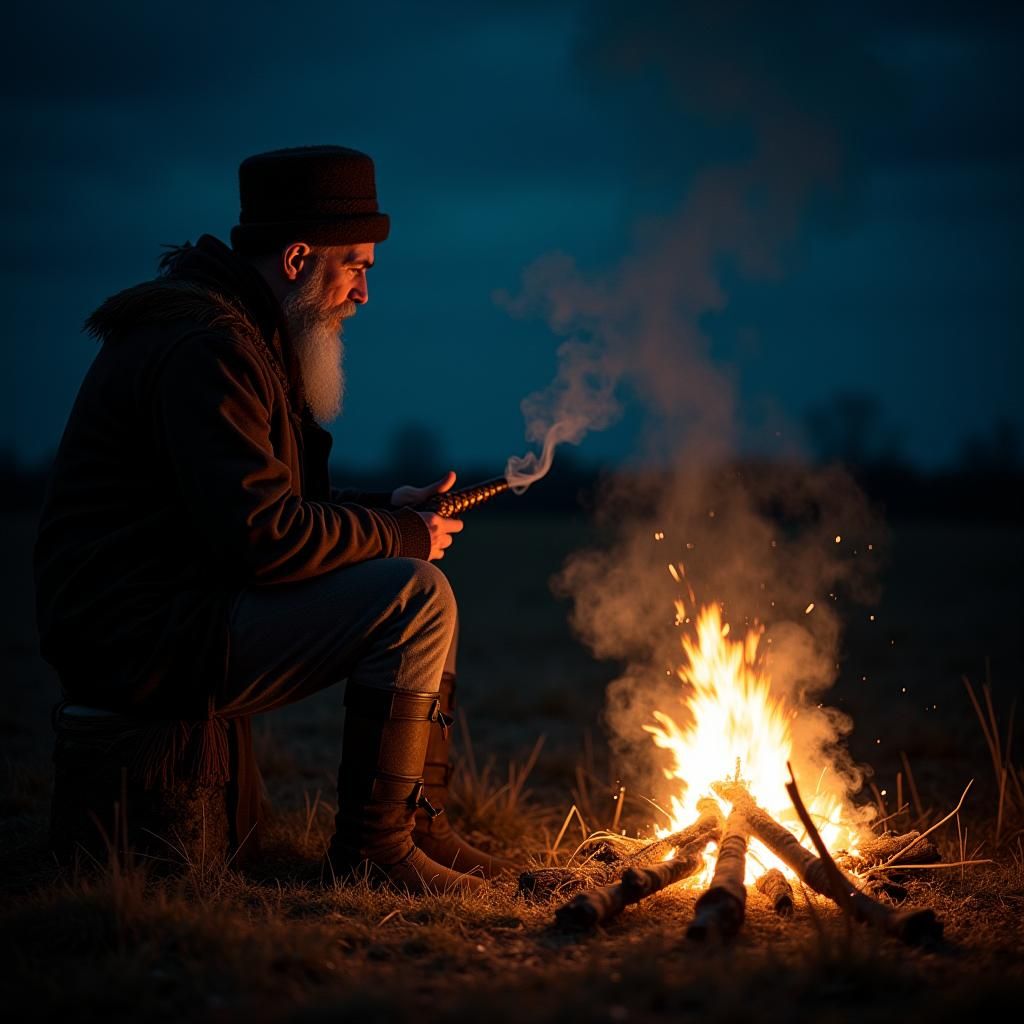Cossack by Firelight: A Cinematic Film Still