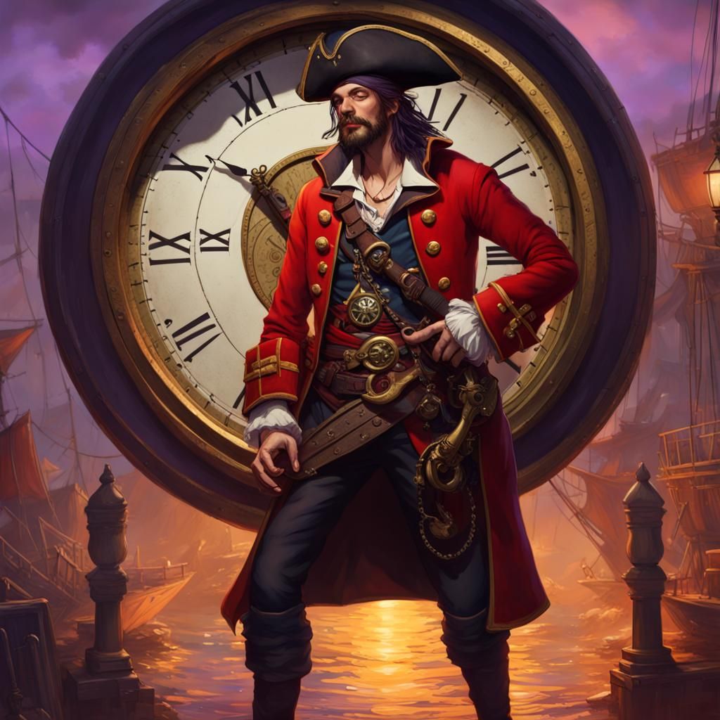 Pirate With Clock in Dark Fantasy Style