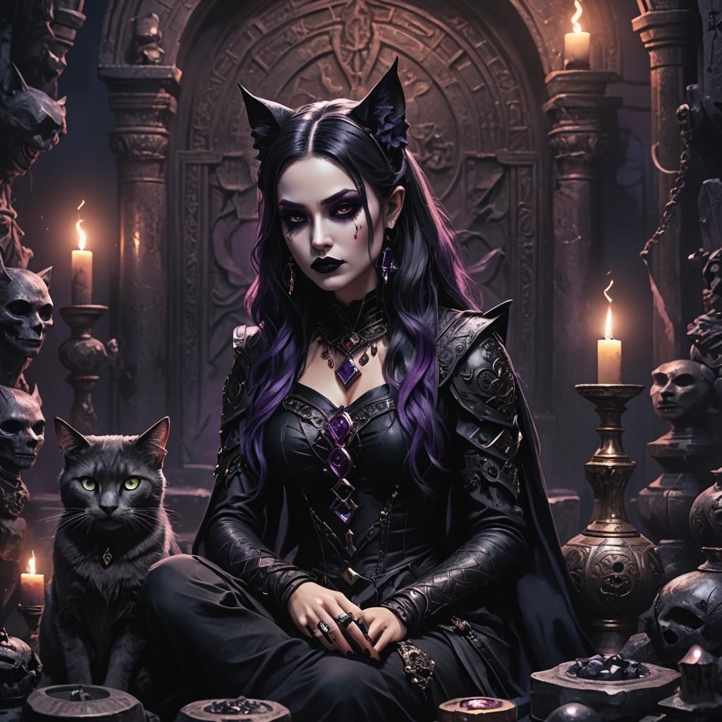 Gothic Catgirl in Dark Fantasy Concept Art