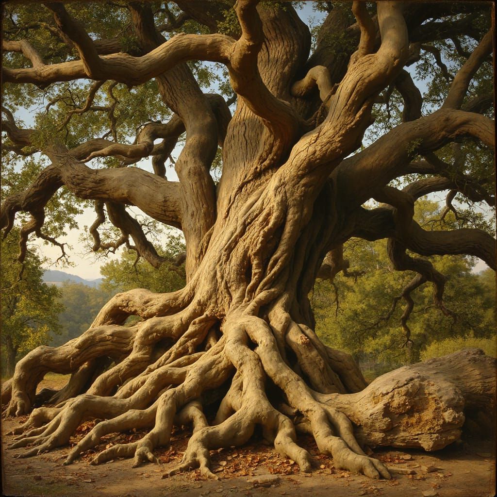 Gnarled Oak Tree Roots Evoking Nostalgic Scenes