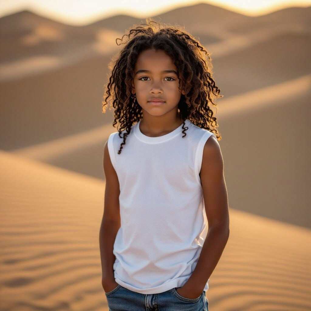Ultra Realistic Portrait of Young Black Model in Desert