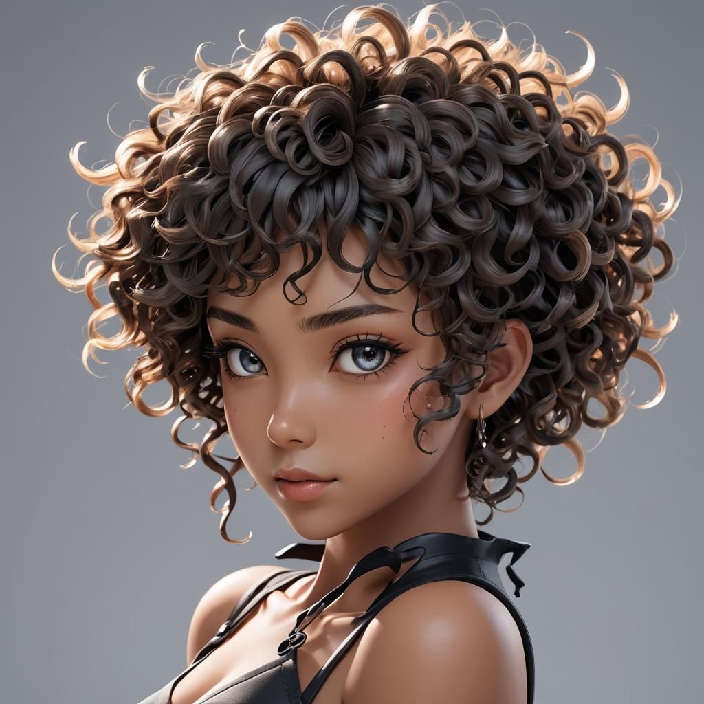 Anime-Style 3D Model with Curly Hair
