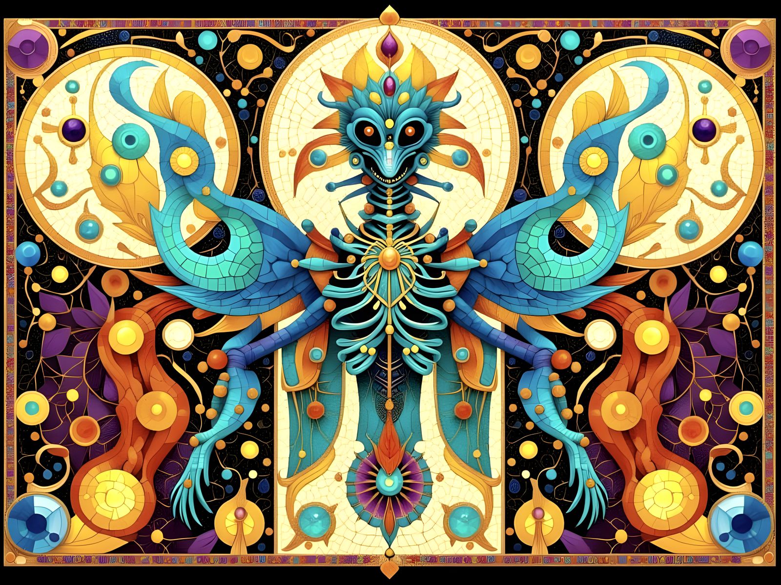 Futuristic Bauhaus Mosaic in Vibrant Colors