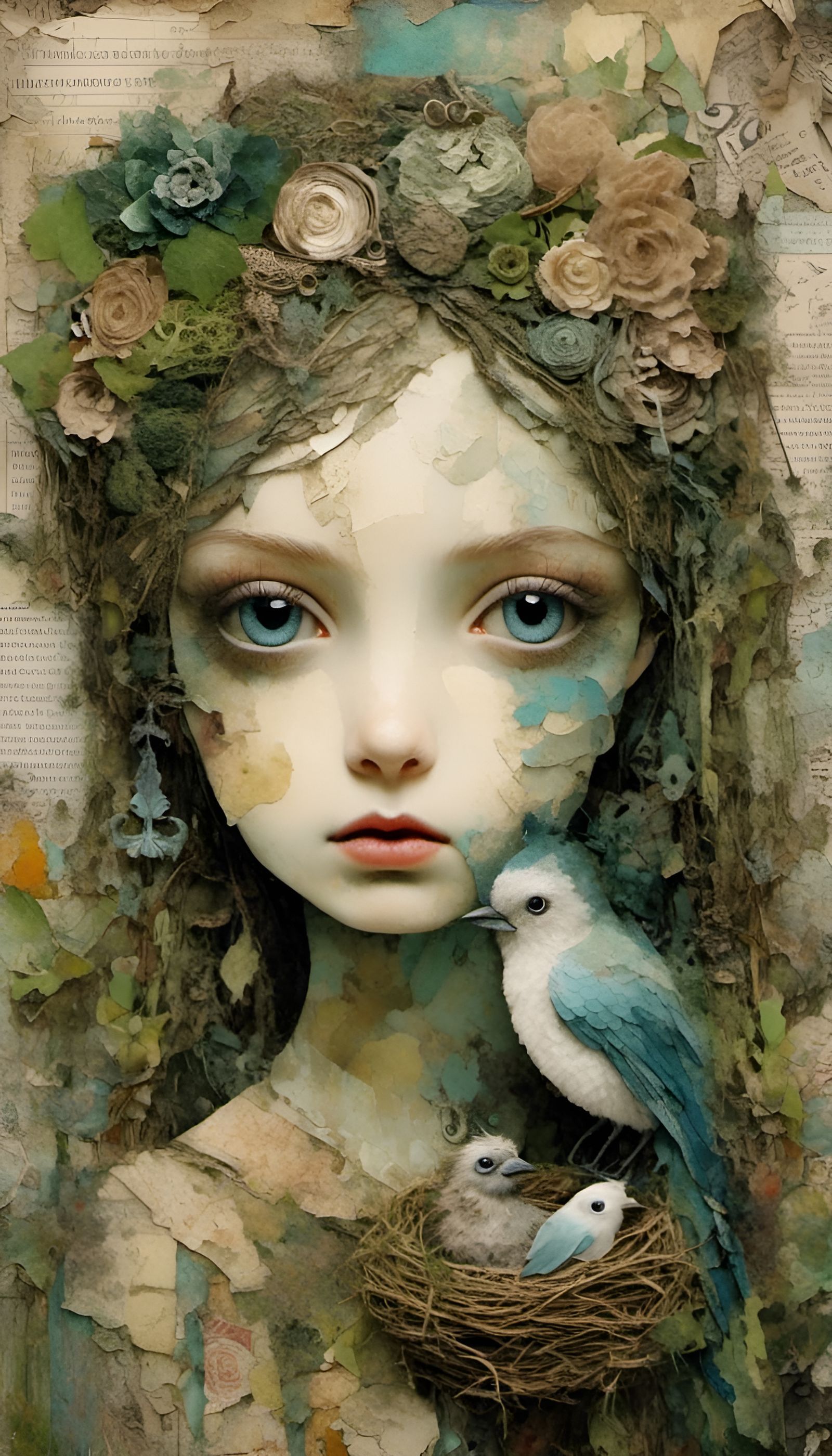 Gothic Moss Princess Collage with Bird Nest