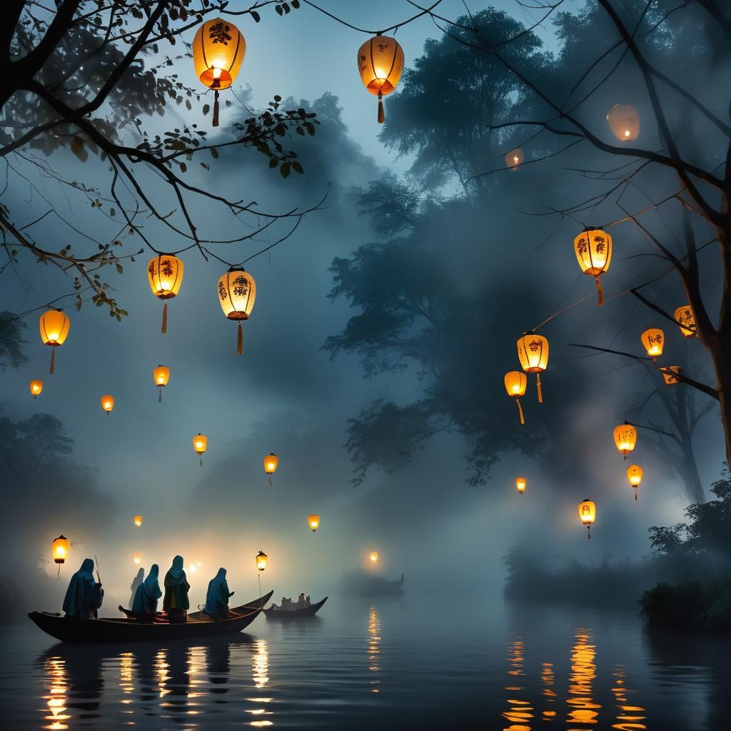 Lanterns and Ghosts at Twilight River