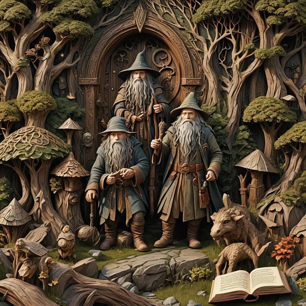 Hobbit Characters Carved in Book: Fantasy Art