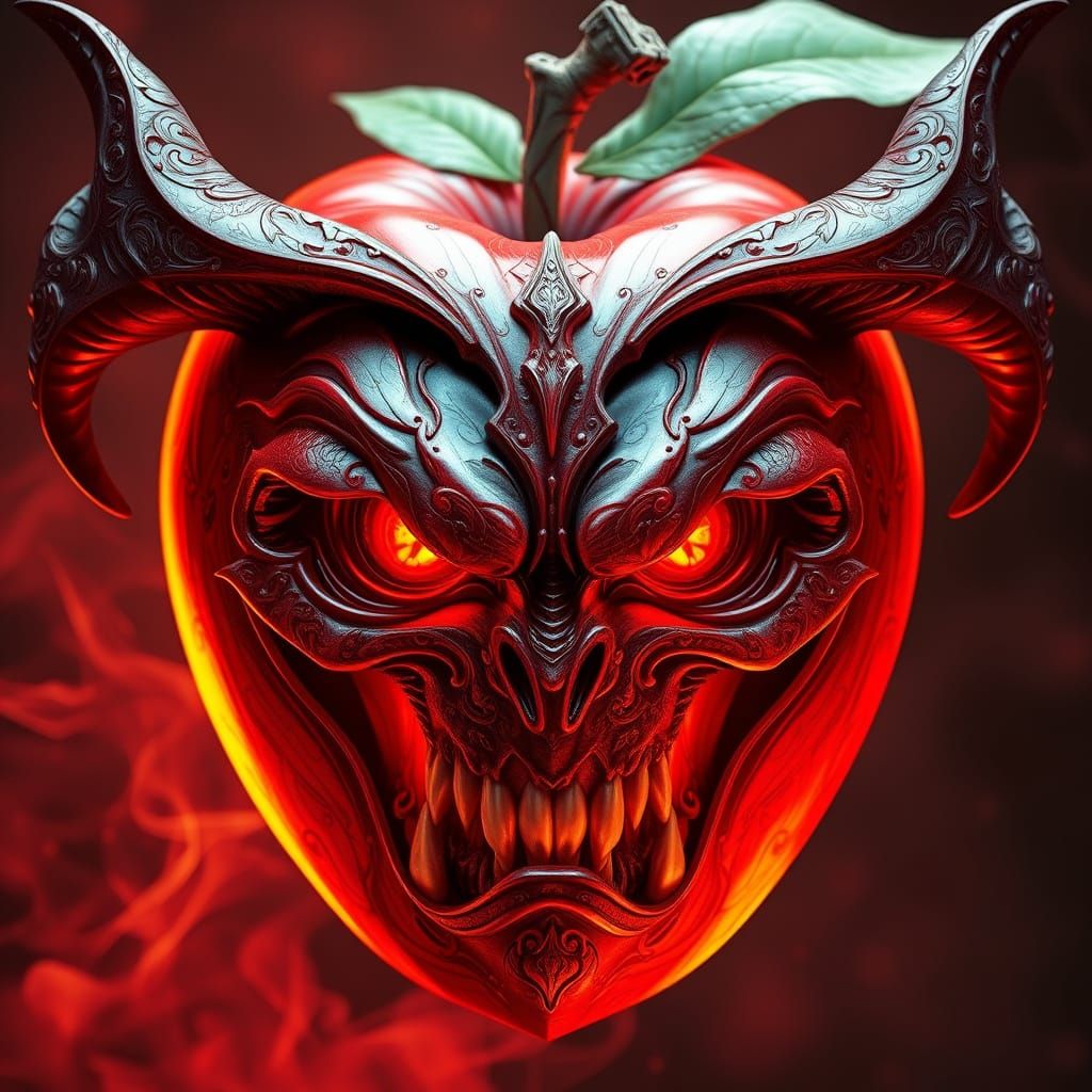 Ethereal Evil Apple Portrait in Vibrant, High-Contrast 3D An...