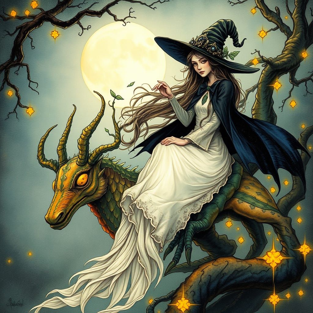 Whimsical Sorceress on a Gnarled Pumpkin Throne