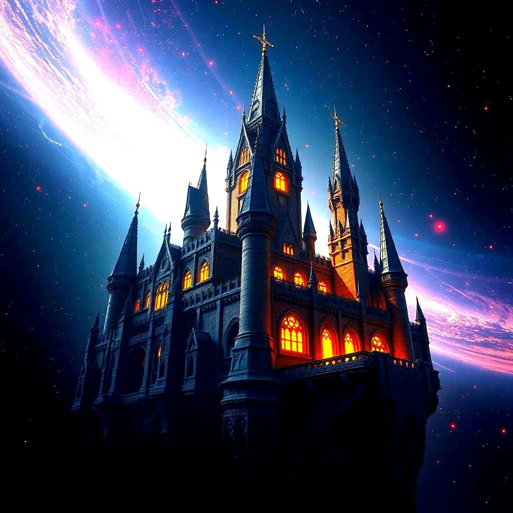 Space Castle with Lights and Stars