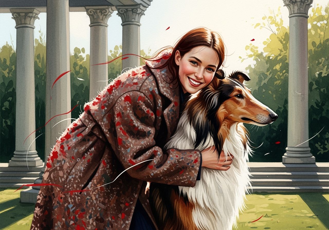 Woman and Collie Dog in Impressionist Watercolor Style