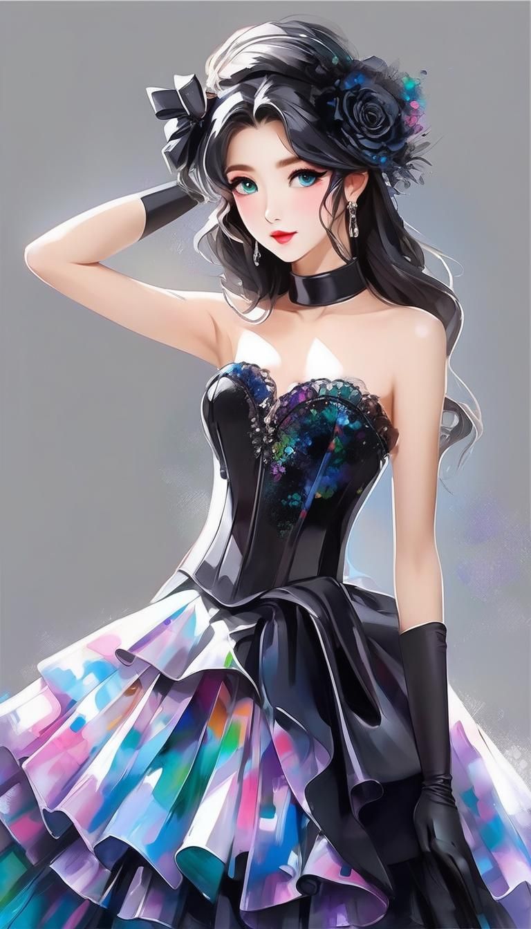 Anime Girl in Burlesque Gown with Candlelight