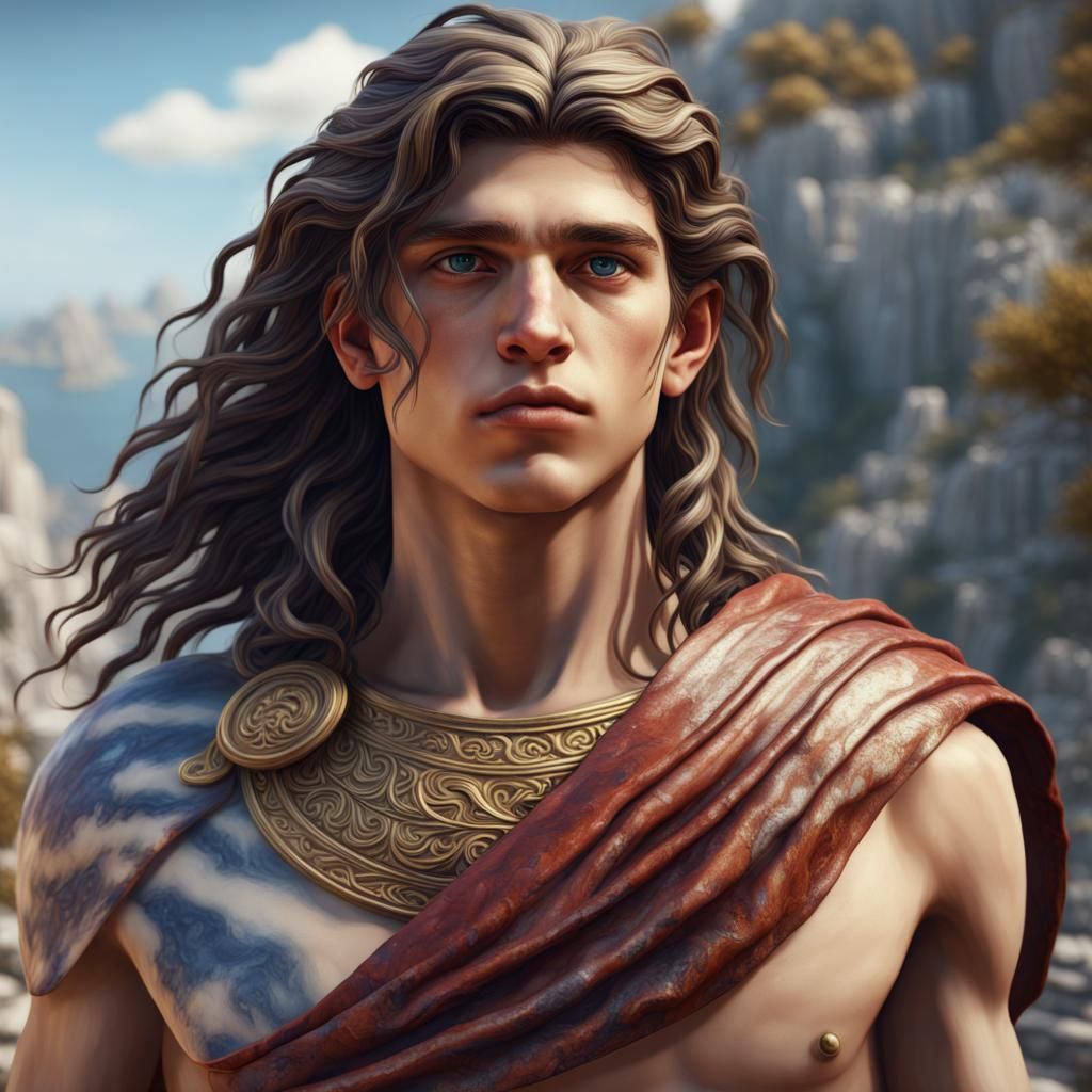 Marbled Greek Boy: Detailed Fantasy Concept Art