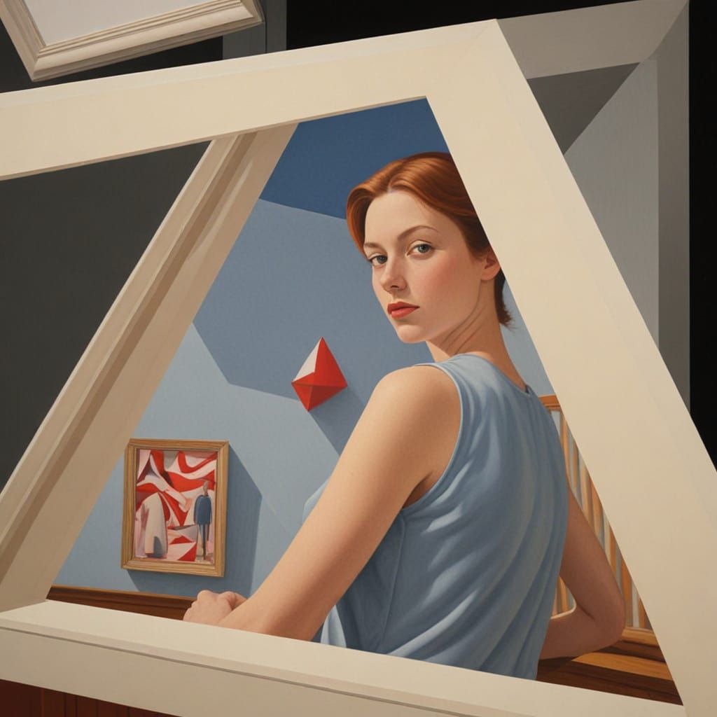 Abstract Woman in Triangular Frame, Red Hues