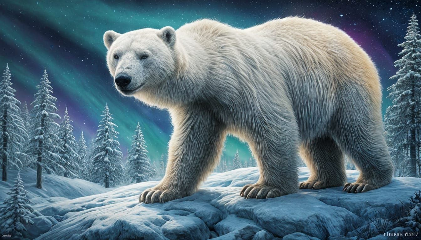 Polar Bear Fur with Khokhloma Painting Double Exposure