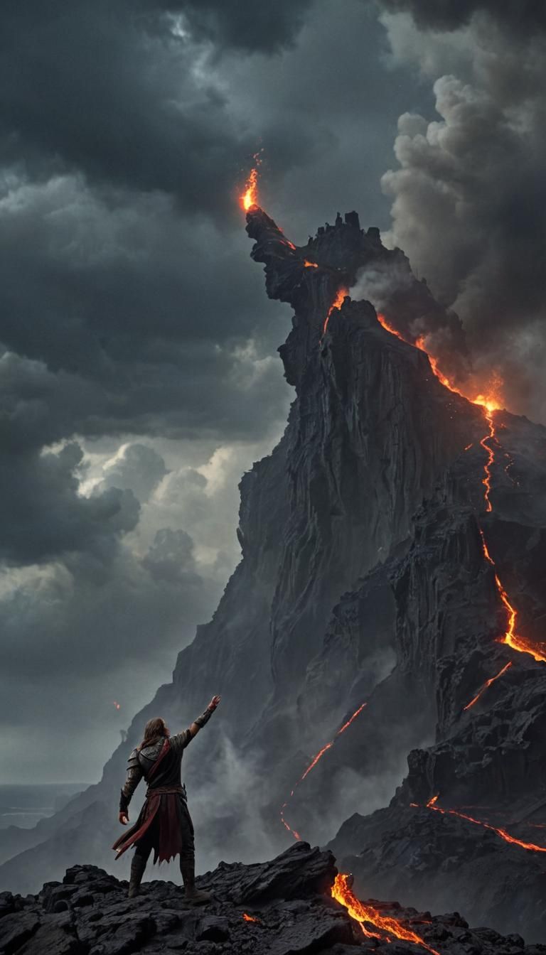 Volcanic Firestorm: A Figure Commands the Flames