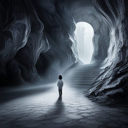 Menacing Shadow Demon Reaching from Dark Cave