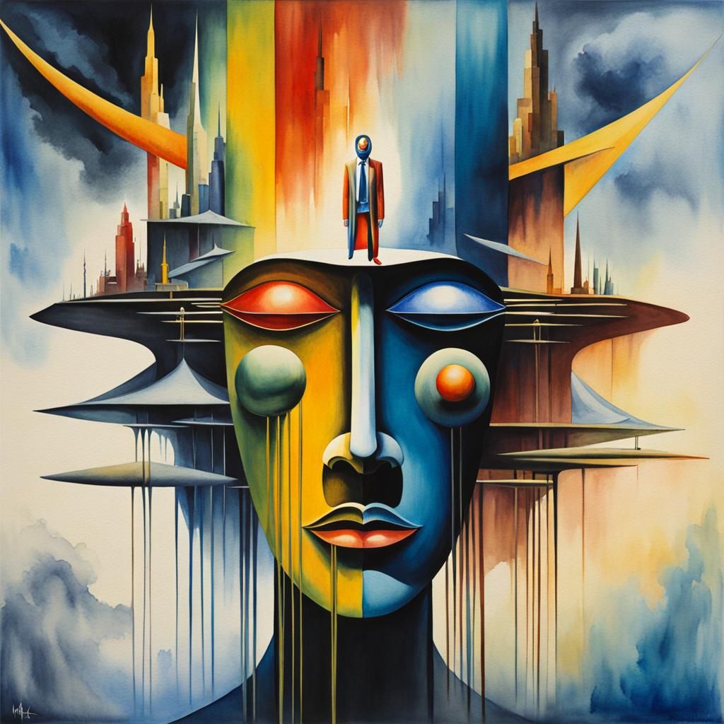 Surrealist Fusion: Illogical Man in Anti-Gravity World