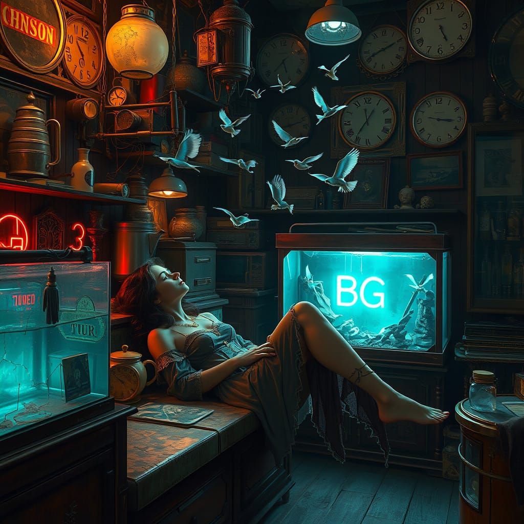 Nostalgic Dreamscapes: Woman Entwined with Vintage Wonders