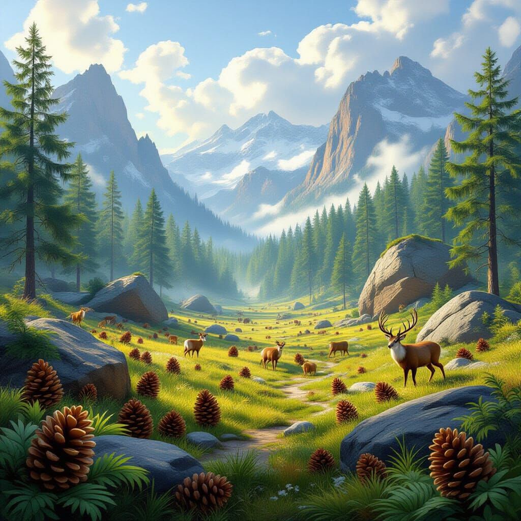 Magical Forest Landscape with Wildlife