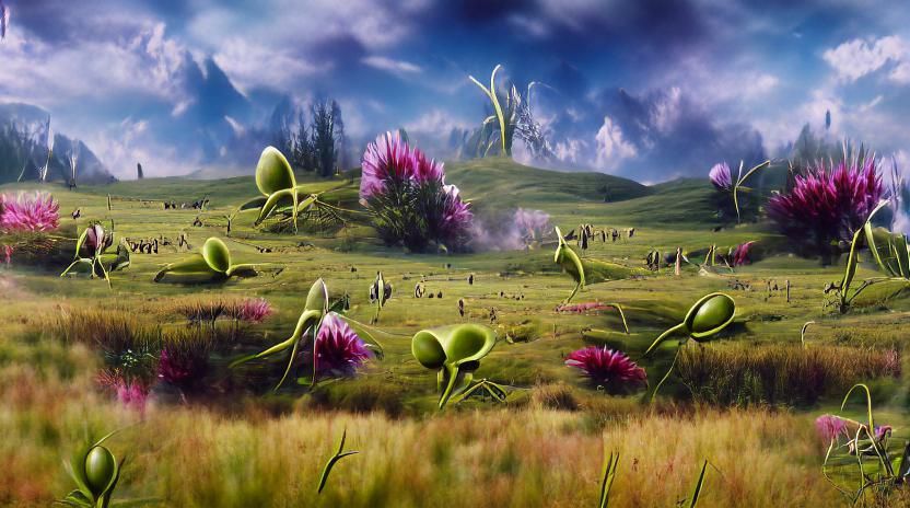 Surreal Alien Meadow in Matte Painting Style