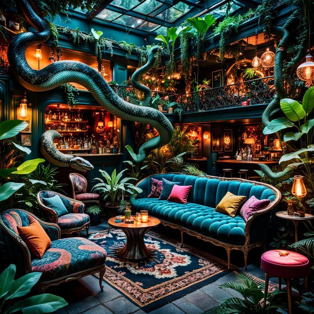 Lush Jungle Snake in Maximalist Fantasy Concept Art