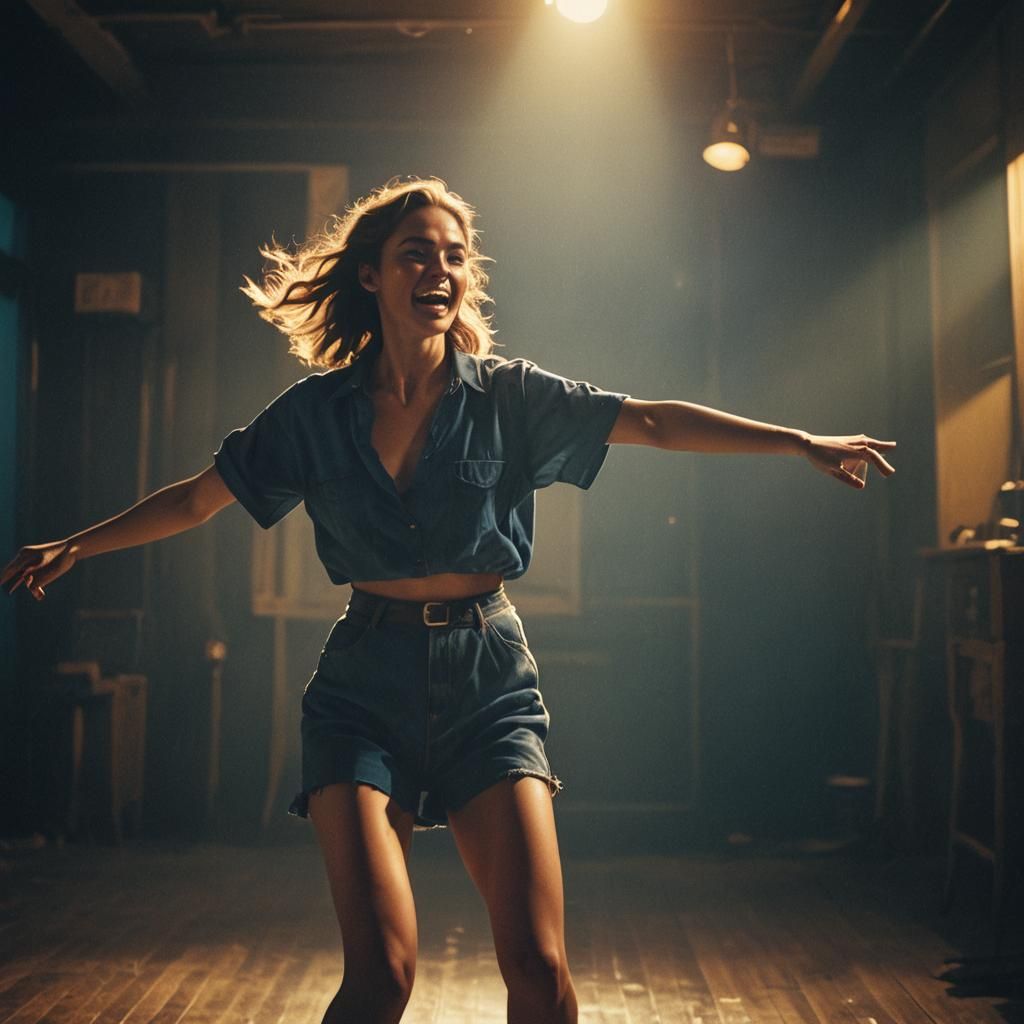 Cinematic Film Still of Girl Dancing in Sunlight