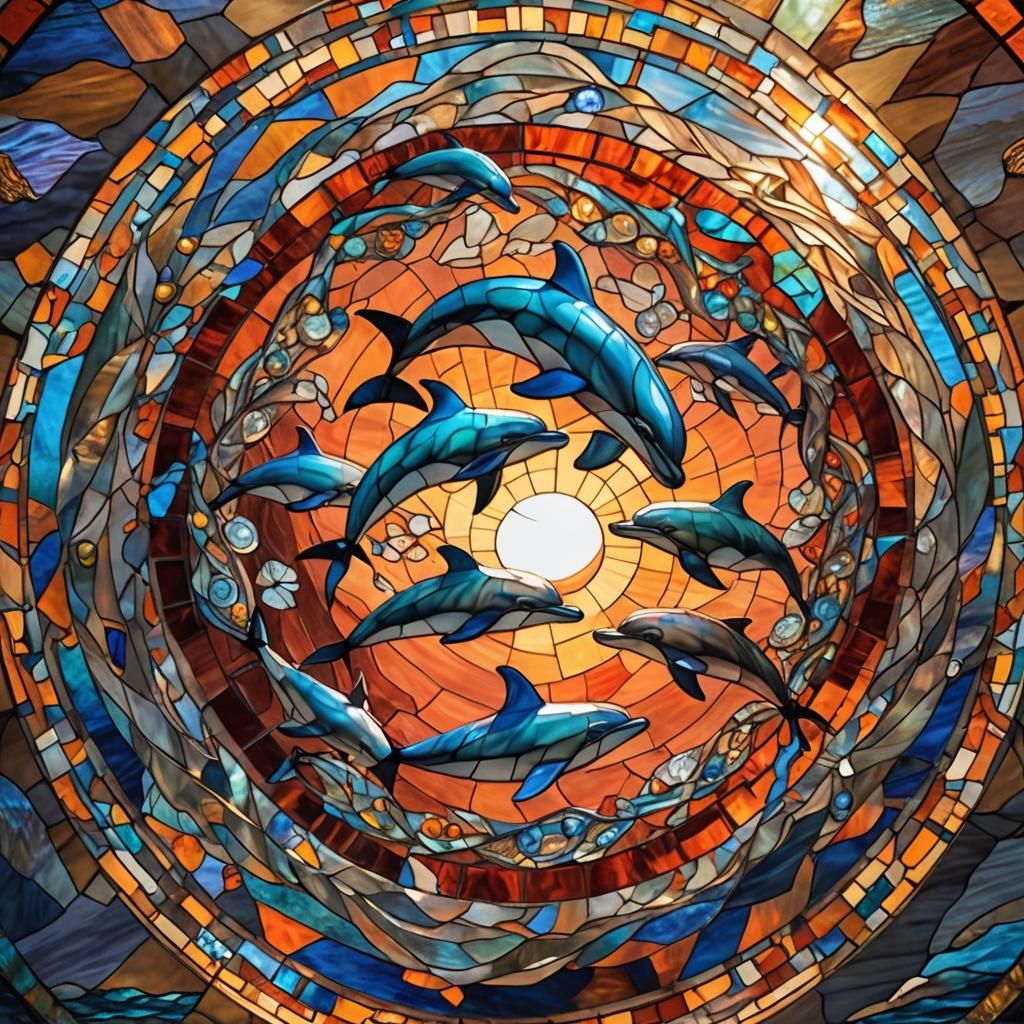 Holographic Dolphin Sculpture at Sunset: 3D Rendered