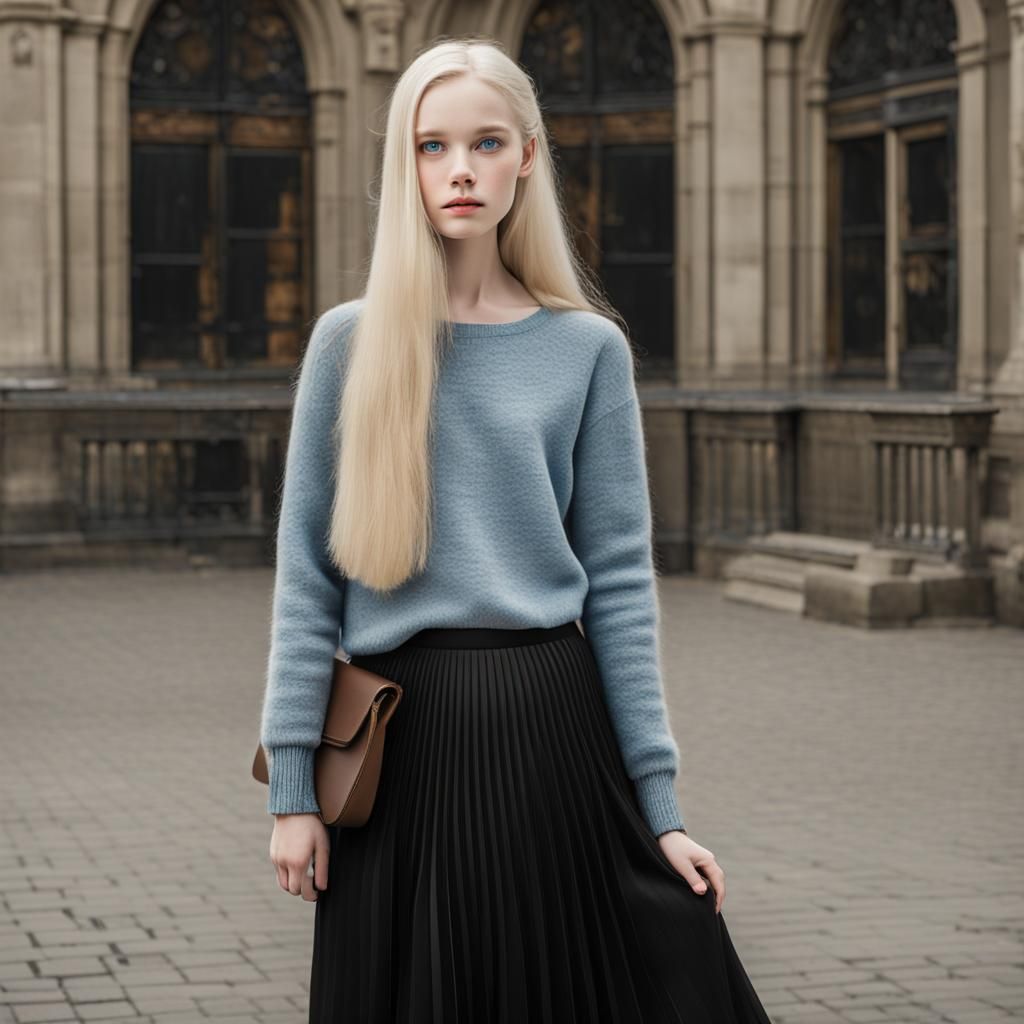 Elegant Young Woman with Freckles and Blue Eyes