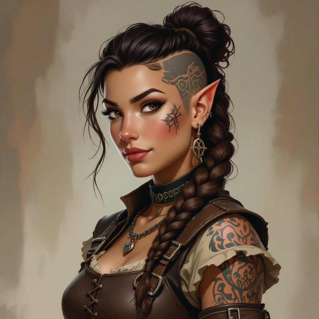 Female Dwarf Blacksmith Character Art With Braided Beard