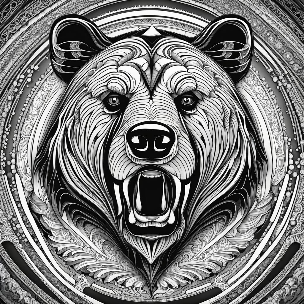 Abstract Fractal Bear with Zentangle Design