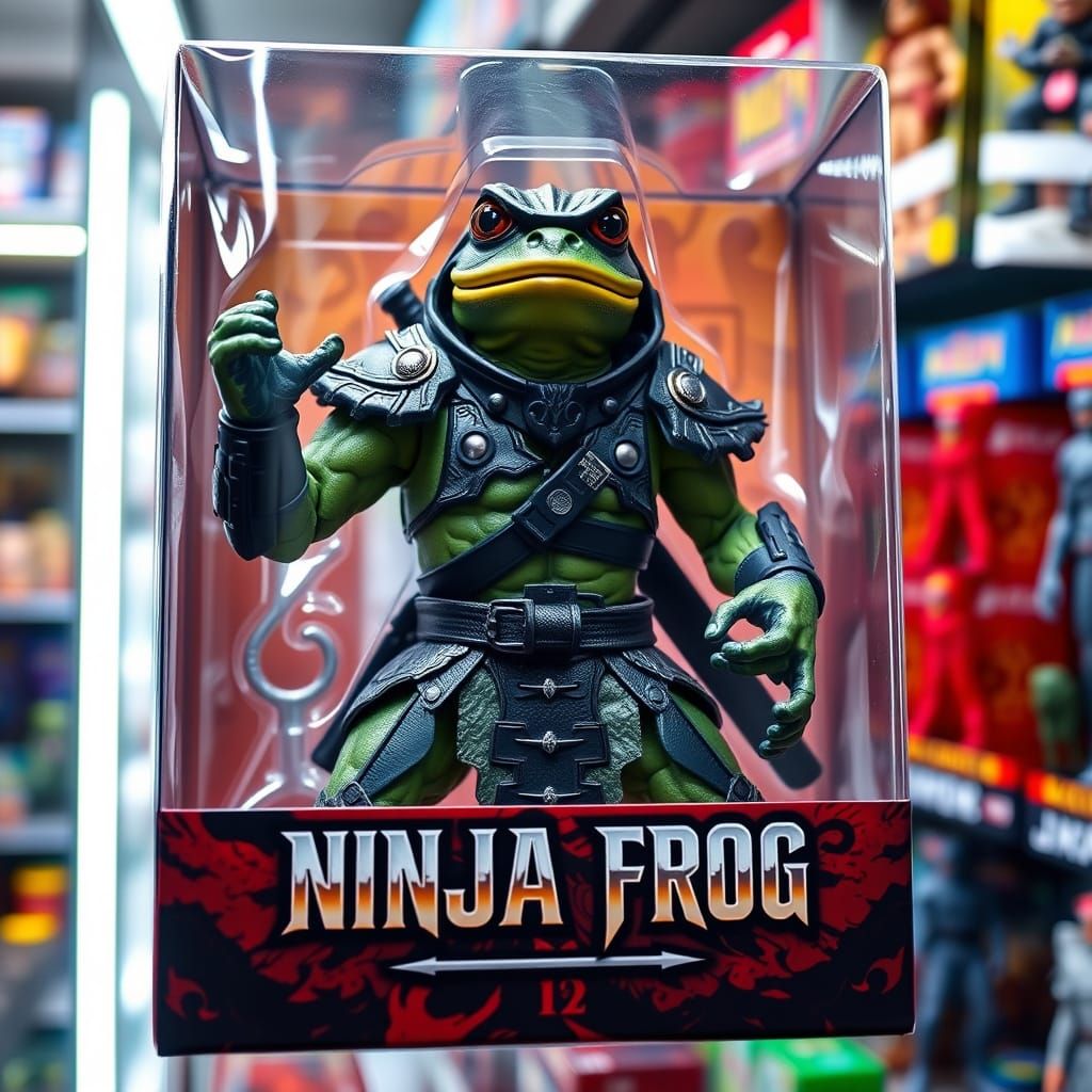 Hyper-Realistic Ninja Frog Action Figure in Vibrant Packagin...