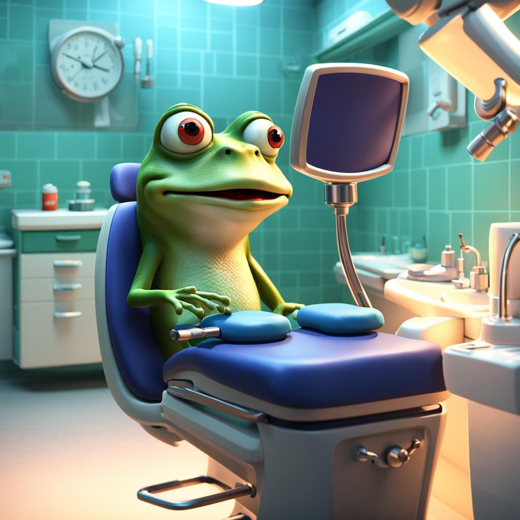 Frog at the Dentist: Pixar-Style 3D Digital Art