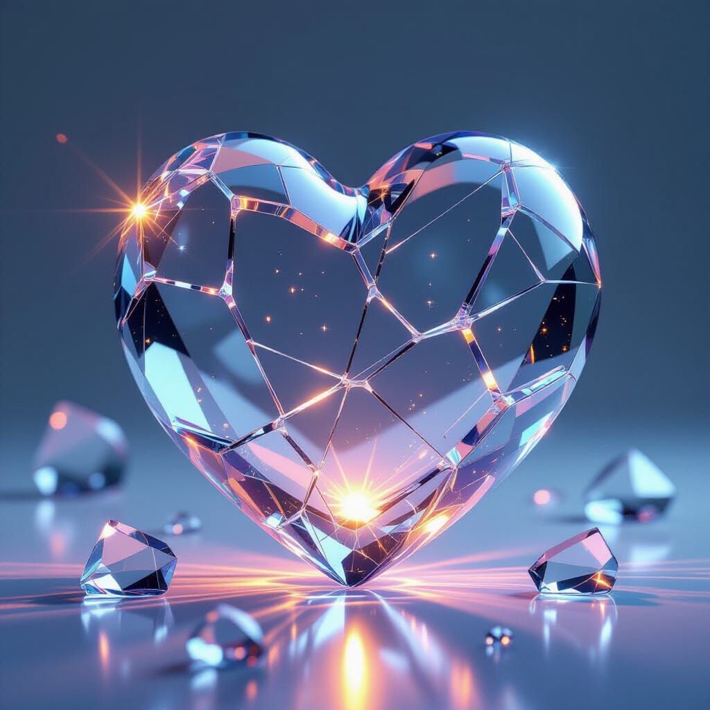 Intricately Cracked Glass Heart Glowing with Light