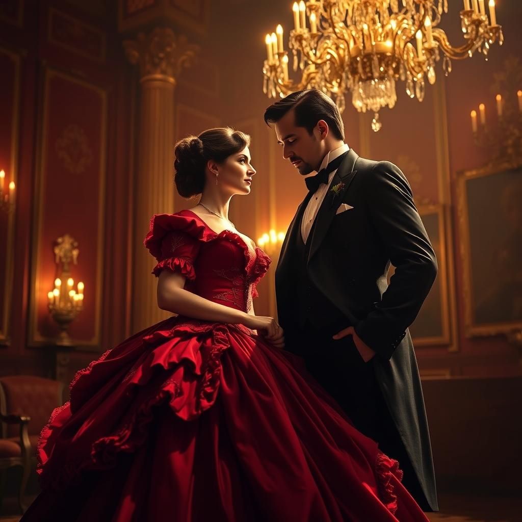 Antebellum Couple in Ballroom: Romantic Art