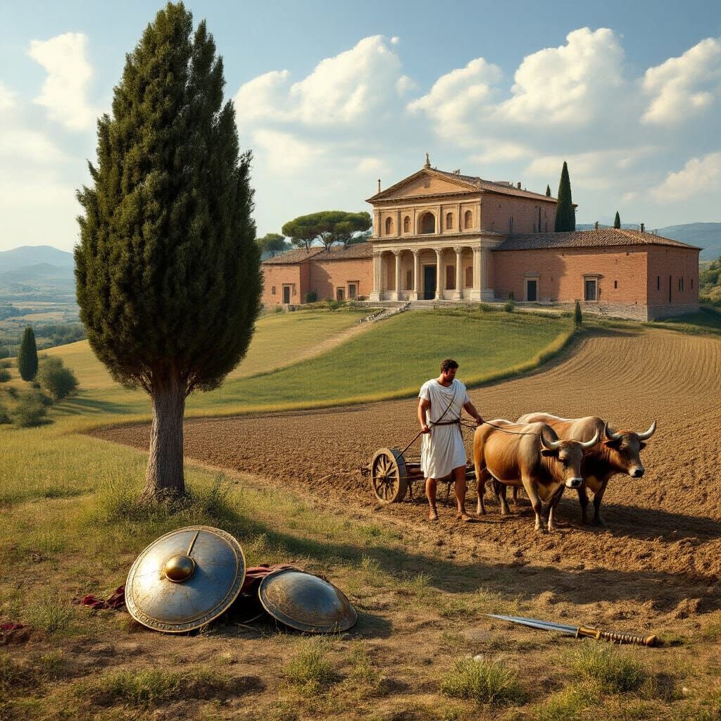 Cincinnatus Ploughing Field in Ancient Italy