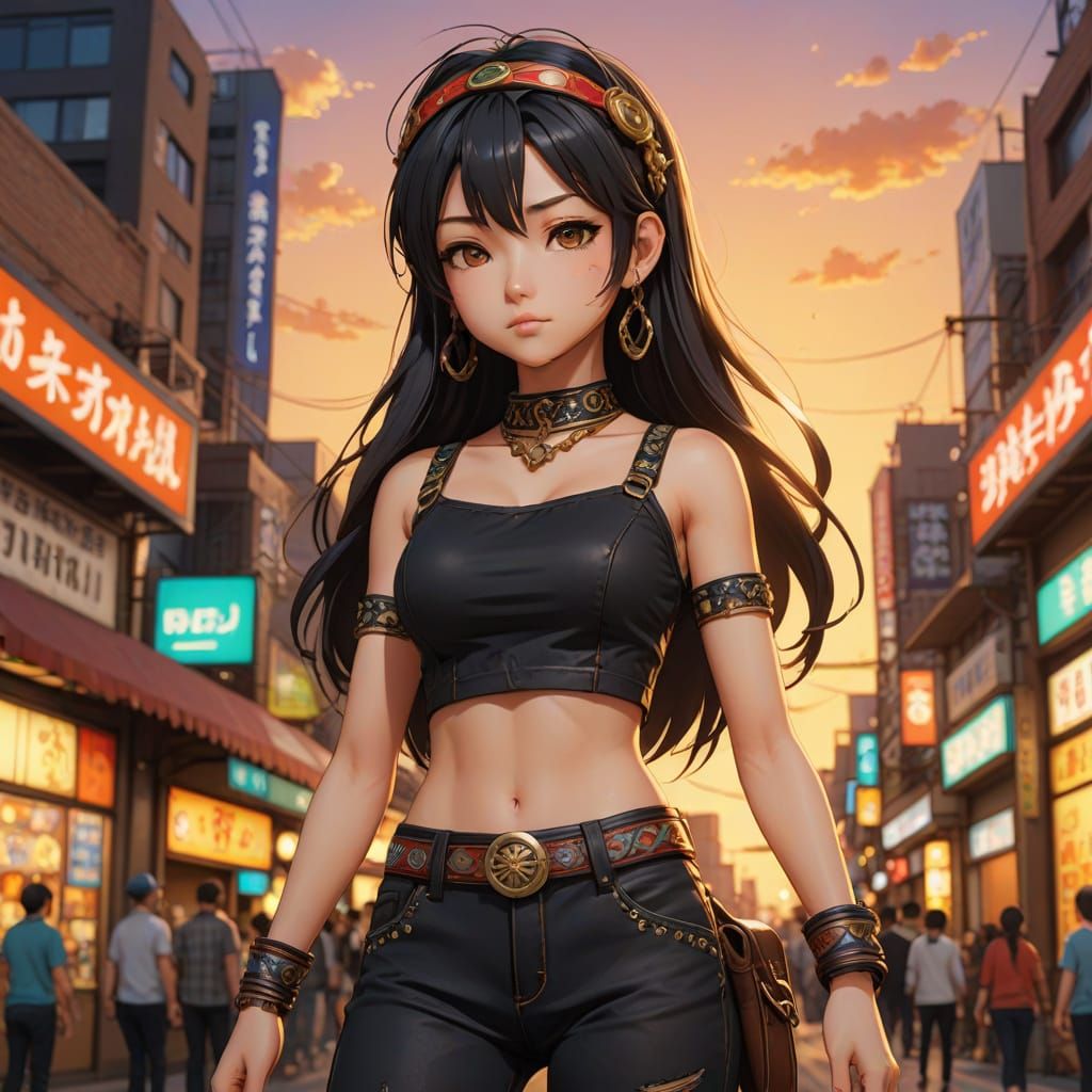 Vibrant Moe Girl Stands in Soft Golden Hour Light