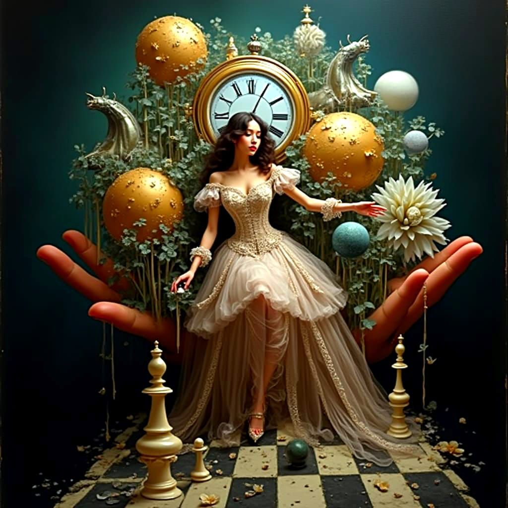 Surrealist Beauty in a Giant's Palm, Melting Chess Pieces an...