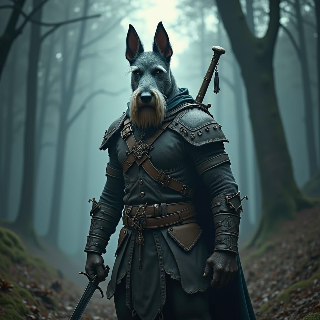 Armored Schnauzer Witcher in Mystical Forest