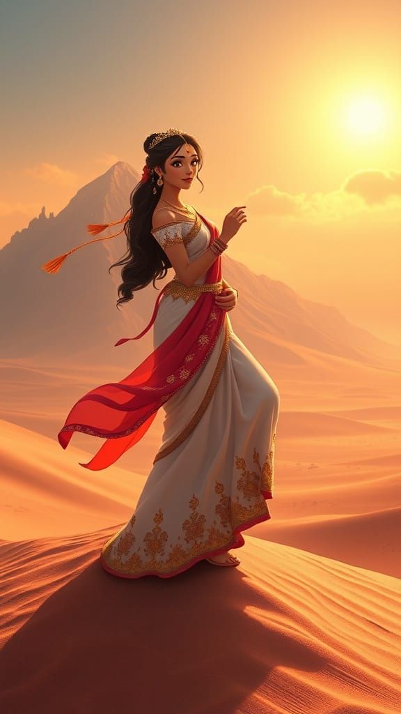 Eastern Princess in Celestial Beauty, Adorned with Intricate...