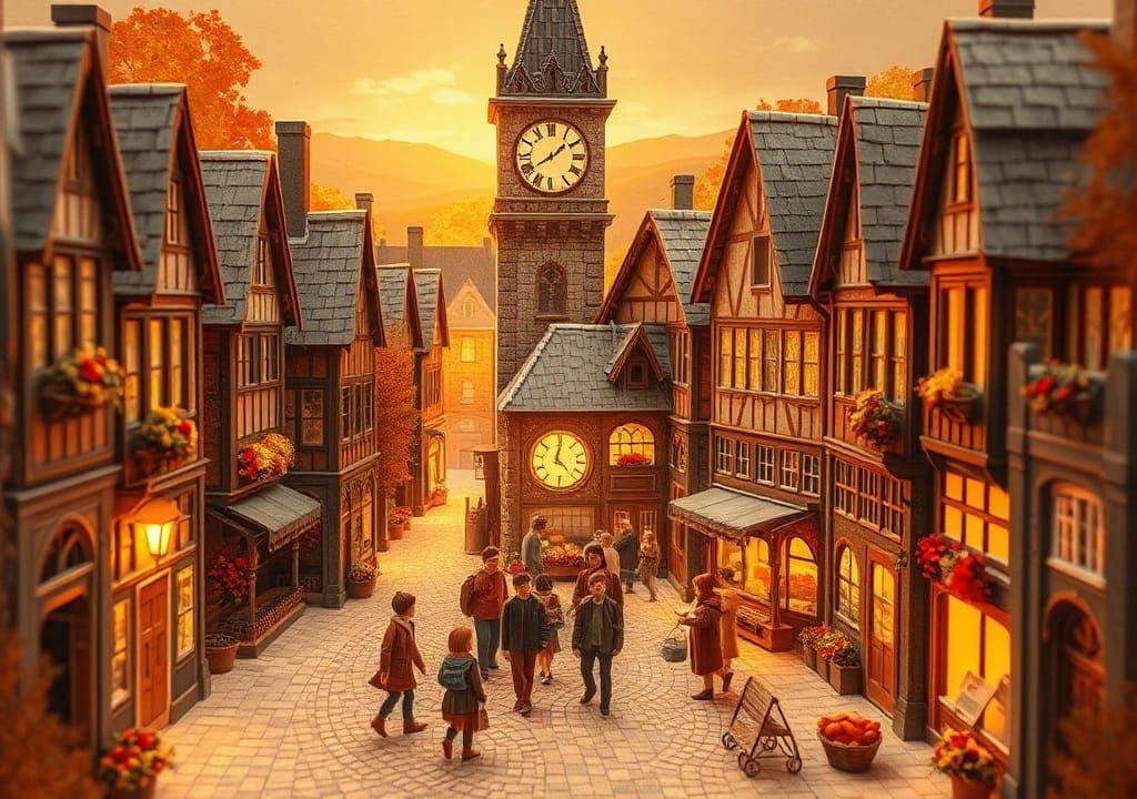 Charming Autumn Cityscape Paper Diorama