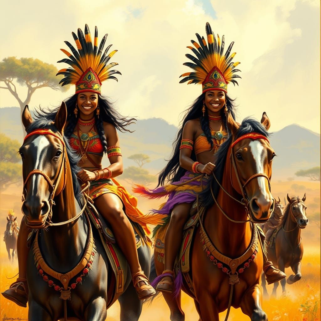 Ethereal Amazon Warriors Ride Majestic Horses