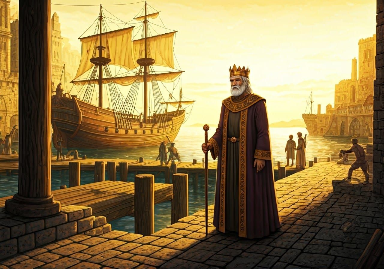 Benevolent King Oversees Medieval Port Construction