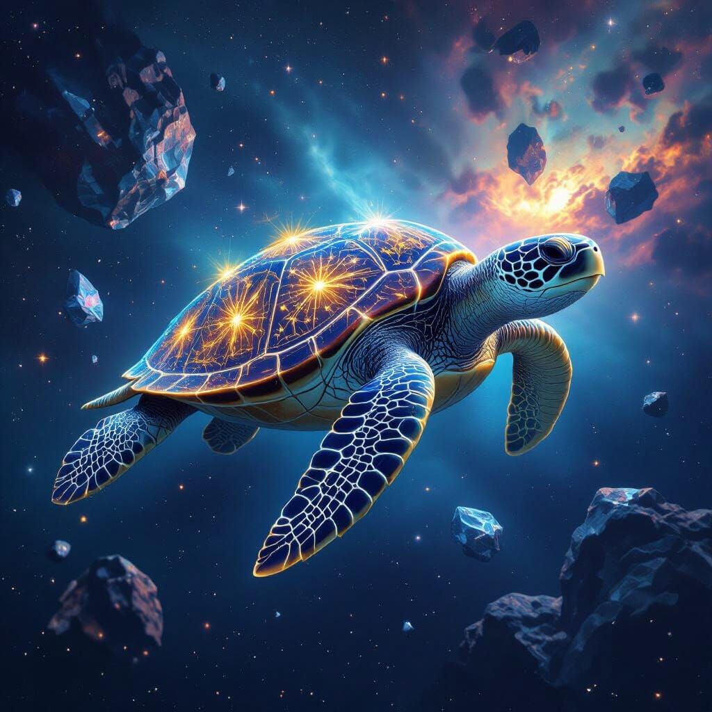 Cosmic Bioluminescent Sea Turtle in Sci-Fi Style
