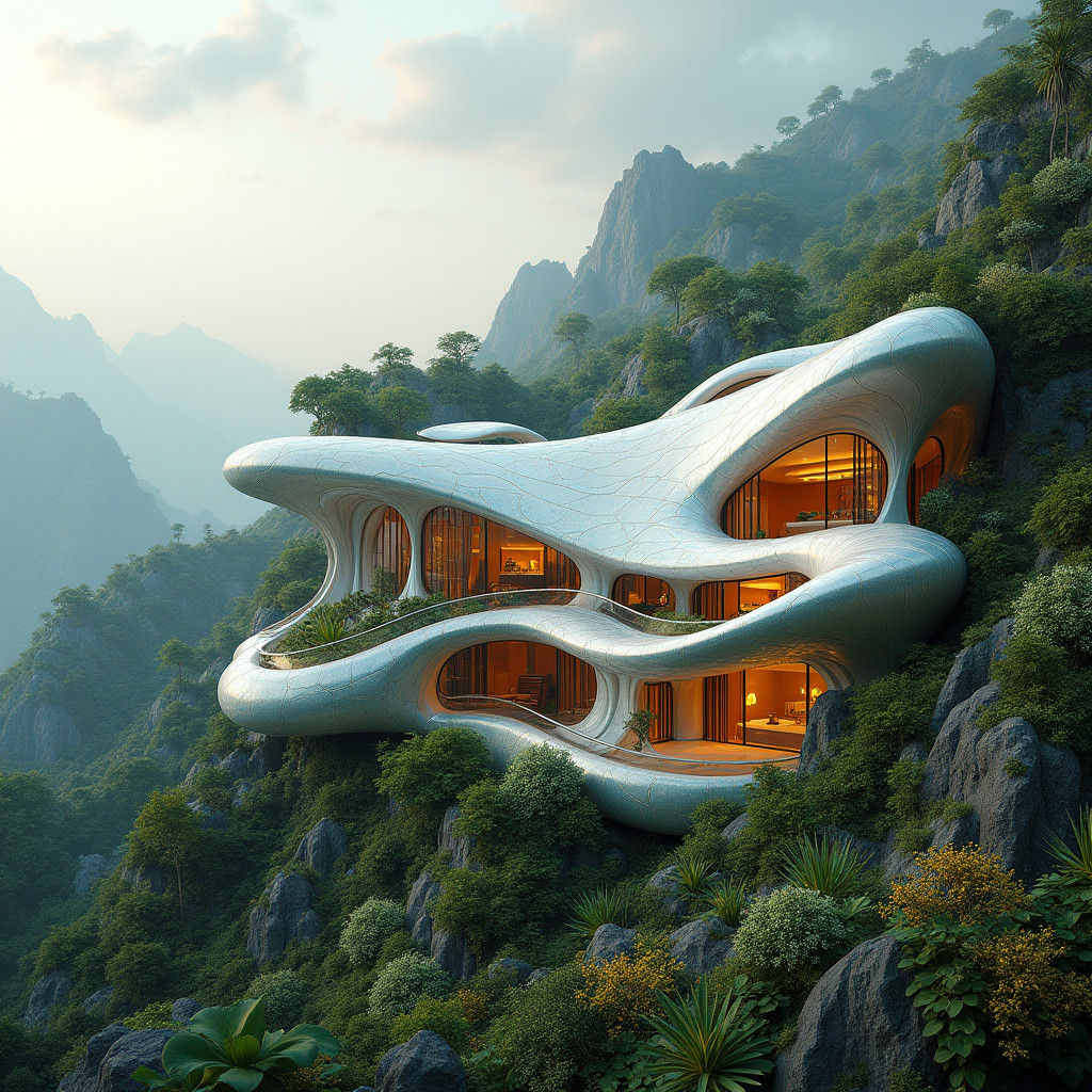 Biomorphic Architecture: Modern Family Home in Lush Valley