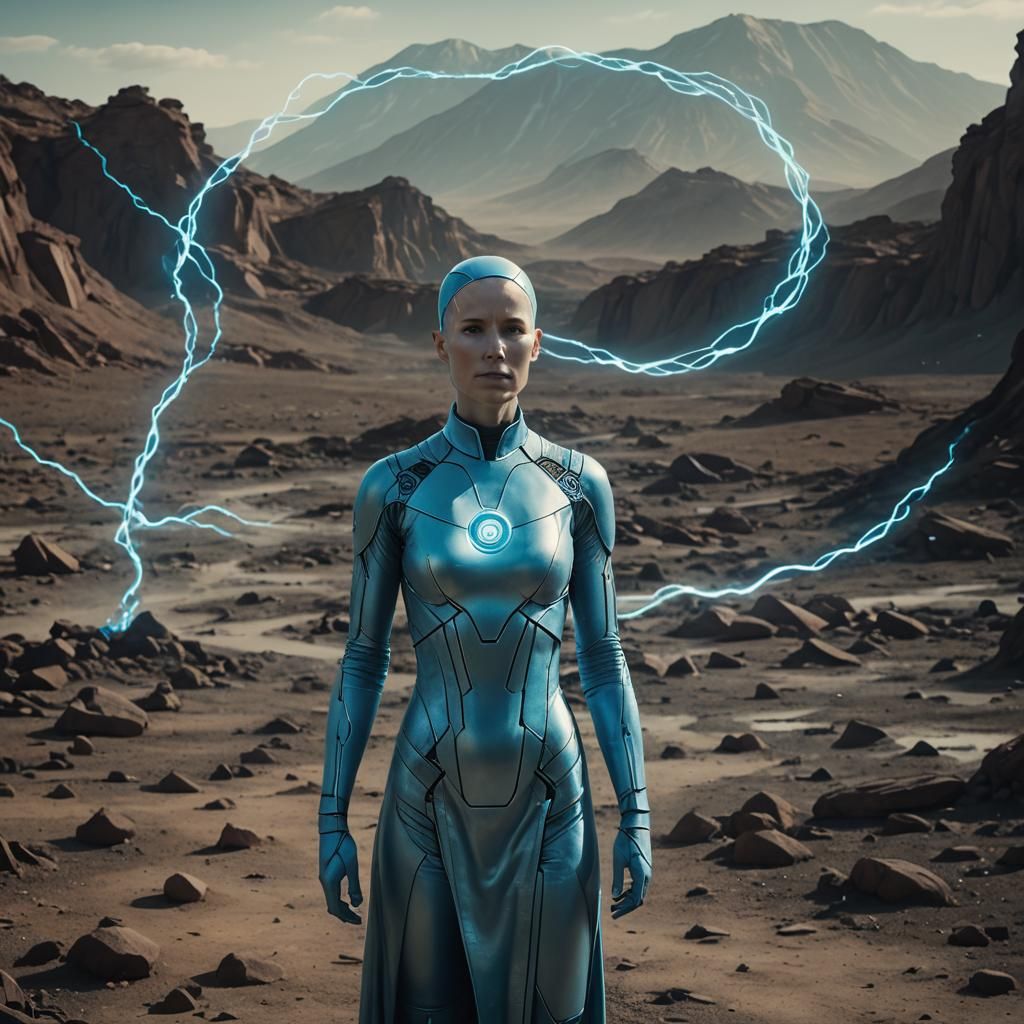 Female Dr. Manhattan in Surreal Landscape