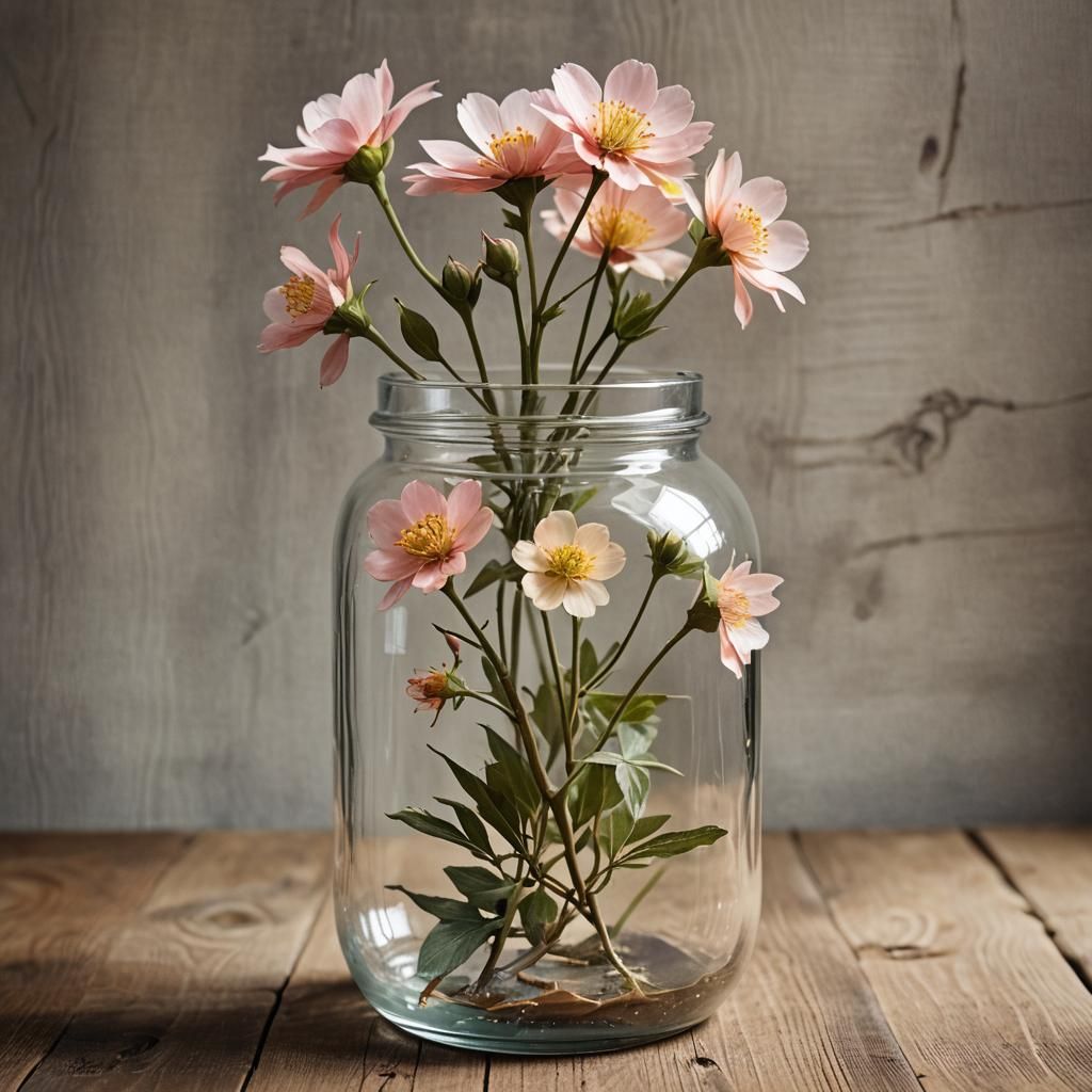 Delicate Pressed Flower in Glass Jar: Botanical Art