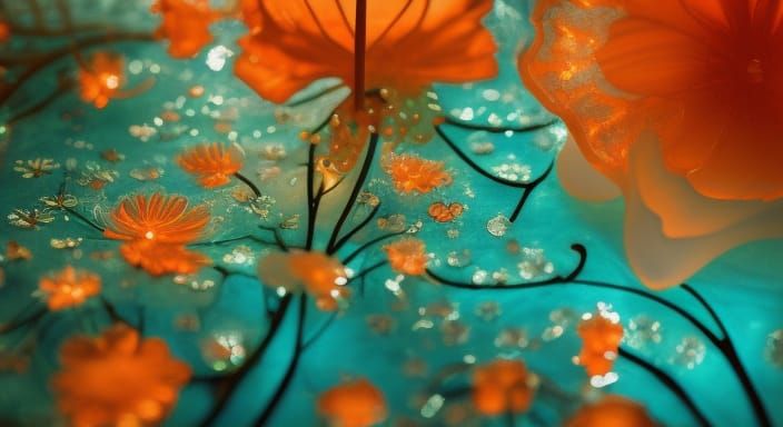 Bioluminescent Stained Glass Flower in Digital Art Style