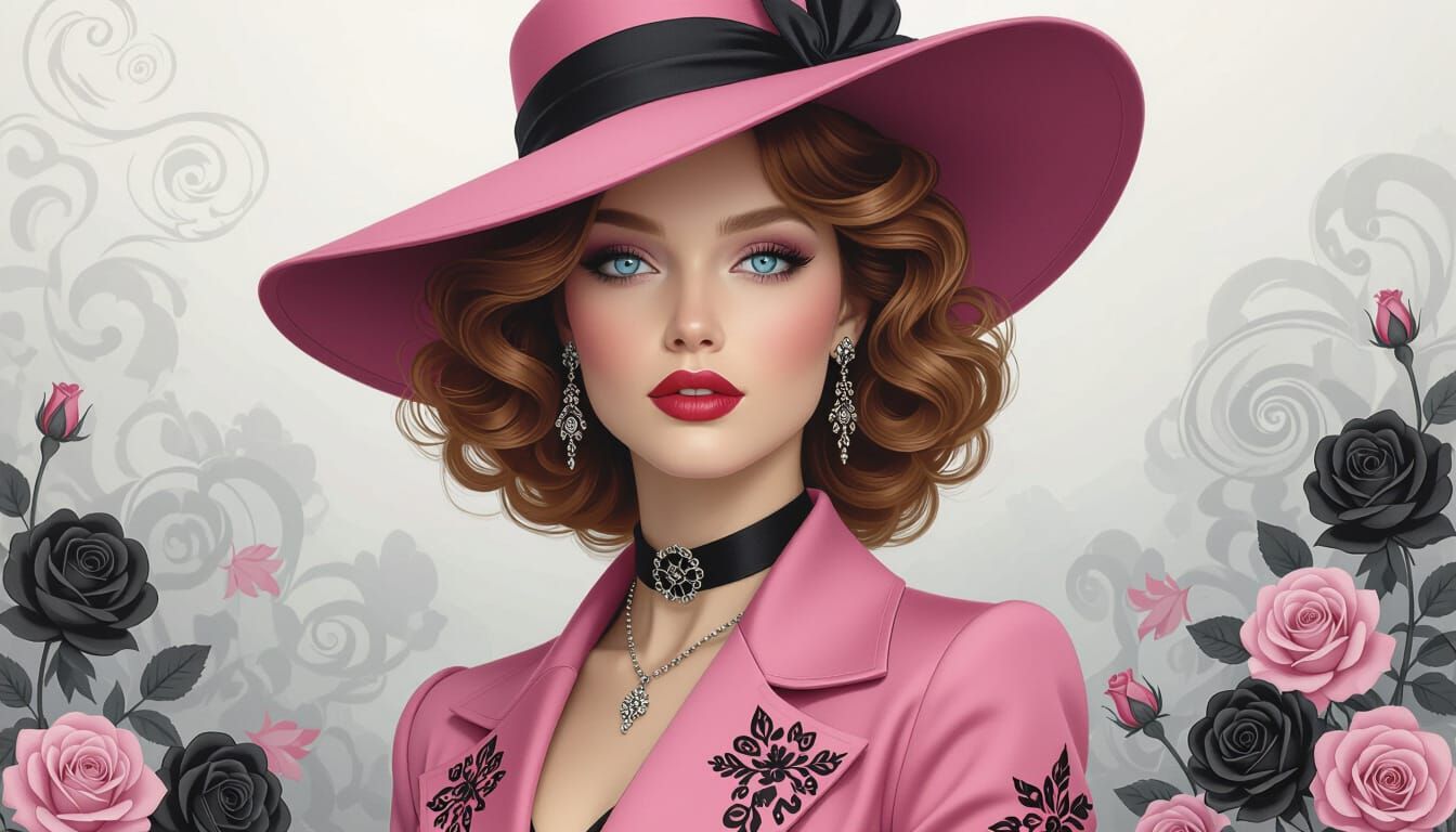 Vintage Boho Woman in Pink Hat