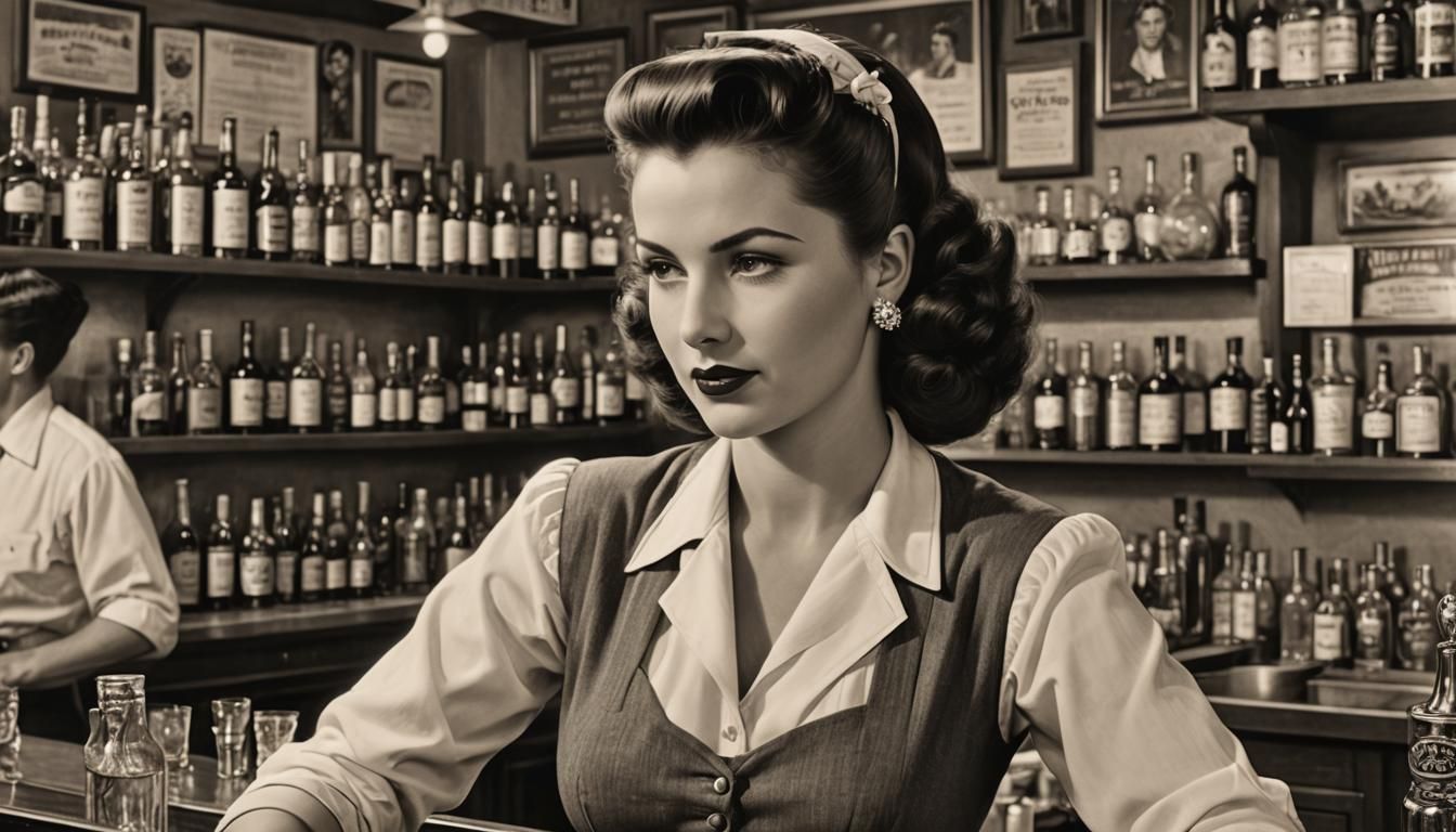 1940s Bartender Woman: Hyperrealistic Masterpiece